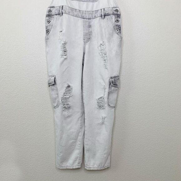 Zara Basic Bleach Distressed Cargo Style Jeans Overalls - Picture 5 of 15